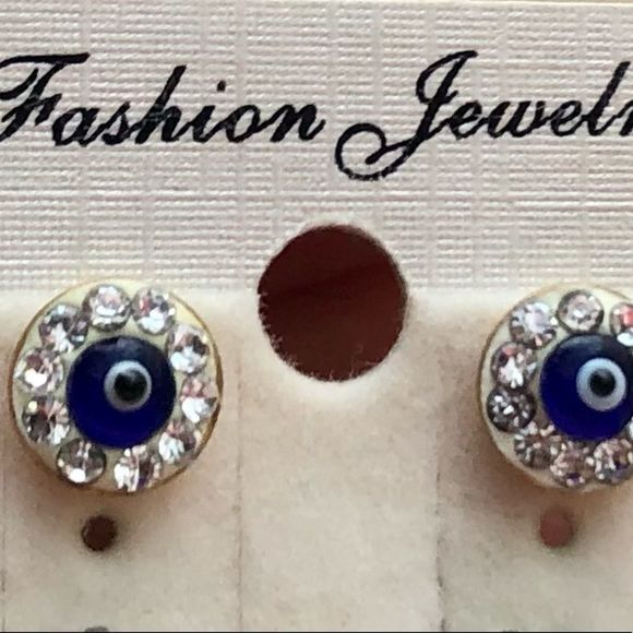 3 pair pierced earrings, evil eye, feather, crystal - Picture 4 of 9